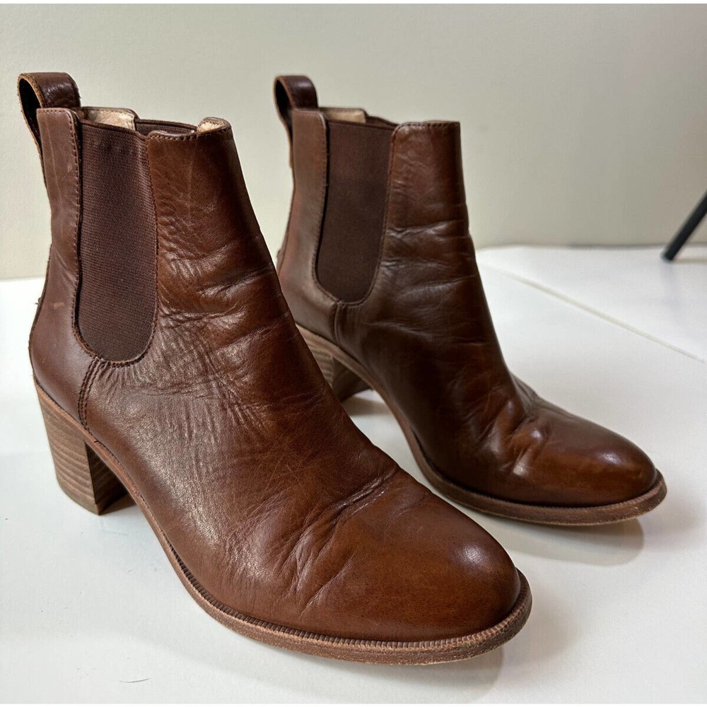 Madewell Frankie Chelsea Ankle Bootie Block Heel Boot Brown Leather F5078 Size 6 - Picture 2 of 7